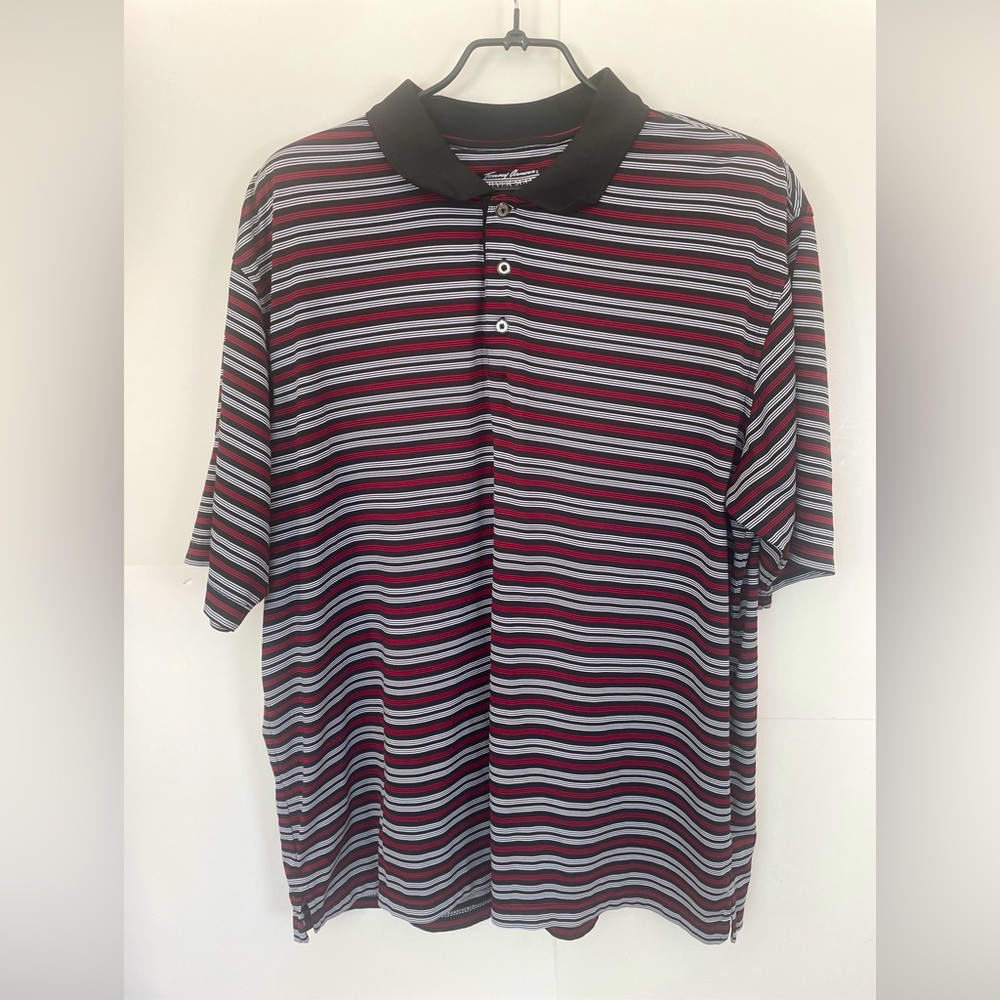 Tommy Armour Golf Men's XXL Red White Striped Polo Short Sleeve Shirt Dri Logic